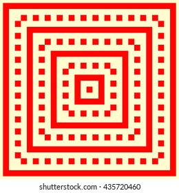 Pattern with symmetric geometric ornament. Striped red abstract background. Repeated stylized squares wallpaper. Vector illustration