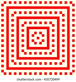 Pattern with symmetric geometric ornament. Striped red abstract background. Repeated stylized squares wallpaper. Vector illustration
