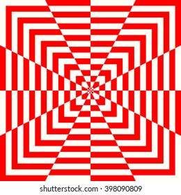 Pattern with symmetric geometric ornament.Optical illusion red white abstract background. Abstract repeated squared shape wallpaper. Vector illustration