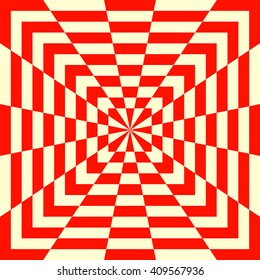 Pattern with symmetric geometric ornament.Optical illusion red white abstract background. Abstract repeated squared shape wallpaper. Vector illustration