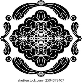 Muster symmetrisch in linocut Stil Textur schwarzes Element Vektordruck mit Schlitzen