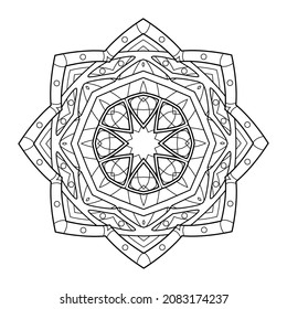 Pattern table and floor inlay pattern. Abstract ornament with many details and geometry elements in form of mandala. Vector illustration for coloring book, henna, mehndi, decoration