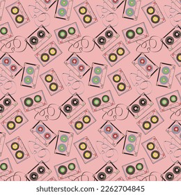 Pattern tape cassettes. Vintage cassettes. Vector illustration. For printing on fabric and paper.

