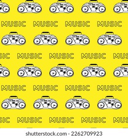 Pattern with tape recorders. Cassette recorder. Vector illustration. For printing on fabric and paper.