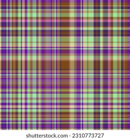 Muster-Tartan-Gewebe aus schachbrettgedeckter Textur mit einem nahtlosen Vektorhintergrund aus Textilien in violetten und orangefarbenen Farben.