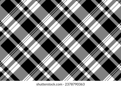 Patrón tejido escocés de fondo de textura de chequeo con una tela sin costura vectorial en colores grises y negros.
