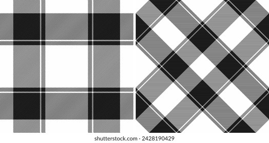 Pattern tartan texture of plaid check fabric with a background seamless vector textile. Set in monochrome colours of mixed straight strip design.