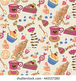 pattern with tea and sweets