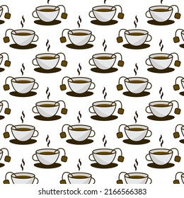 Pattern of tea in white background with mini doodle (icons). Vector Illustration