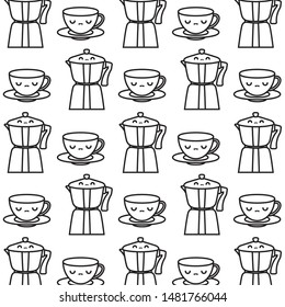 pattern of teapots with cups kawaii style