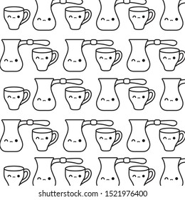 pattern of teapots with cups kawaii style vector illustration design