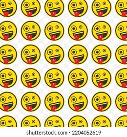 Pattern of teasing with the tongue emoticons in transparent background with mini doodle (icons). Vector Illustration