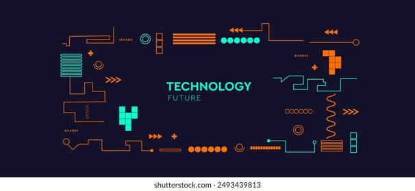 Pattern-Technologie im Cyberpunk-Stil. Abstraktes 3D-Netzwerk für Social-Media-Beiträge, mobile App, Cards, Einladungen, Banner-Design. Vektorillustration.