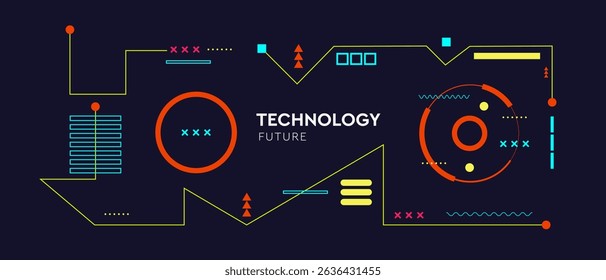 Pattern technology in cyberpunk style. Abstract 3d network for social media posts, mobile apps, cards, invitations and banners design. Vector illustration.