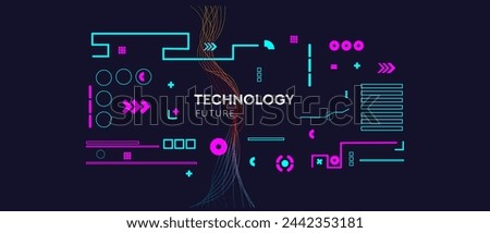 Pattern technology in cyberpunk style. Abstract 3d network for social media posts, mobile apps, cards, invitations and banners design. Vector illustration.