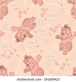 Pattern with teddy bear and bow. VECTOR