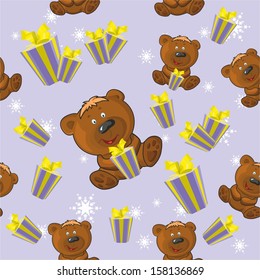 pattern with teddy bears and gifts