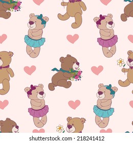 Pattern with teddy bears in love
