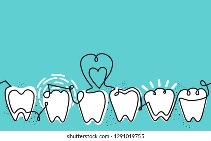Pattern with Teeth. Continuous drawing style. Vector Background.