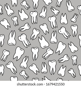 pattern with teeth on a gray background. healthy teeth. hand draw