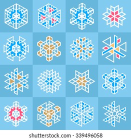 Pattern template of snowflakes. Christmas icons. Linear New Year sign
