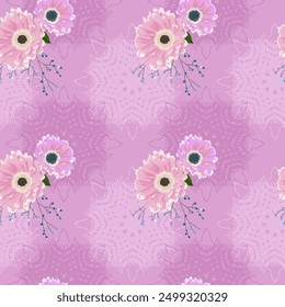 Patrón con flores tiernas sobre fondo rosa. Sin costuras para la impresión. Para tela, papel, Anuncio.
