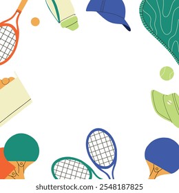 Pattern with tennis. Frame with tennis elements with place for text. Vector illustration.