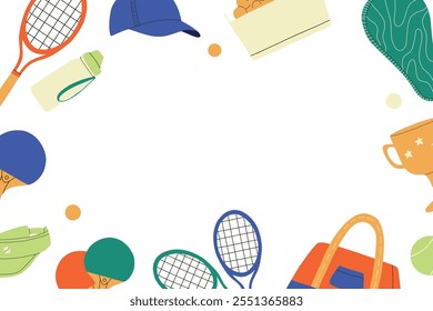 Pattern with tennis. Frame with tennis elements with place for text. Vector illustration.