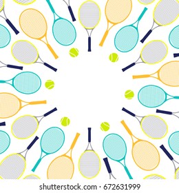 Pattern with tennis rackets and balls.Invitation card.
