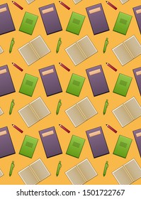 Pattern of textbooks, notebooks, pencils and pens