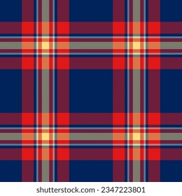 Pattern textile check of plaid tartan seamless with a texture fabric background vector in blue and red colors.