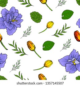 Pattern for textile design flowers tulips and grass