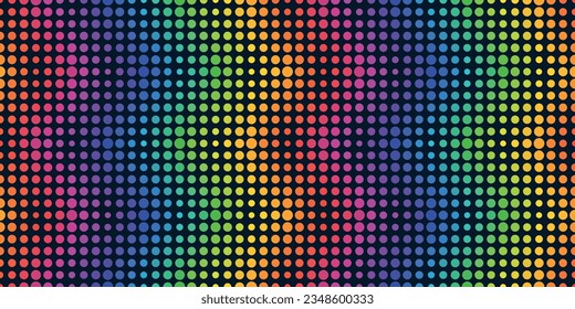 Pattern for textile, pillow, cloth, background, packaging, notepad, cup, wallpaper. Rainbow dot pattern on a black background.