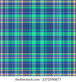 Pattern textile texture of seamless vector fabric with a tartan plaid check background in blue and turquoise colors.