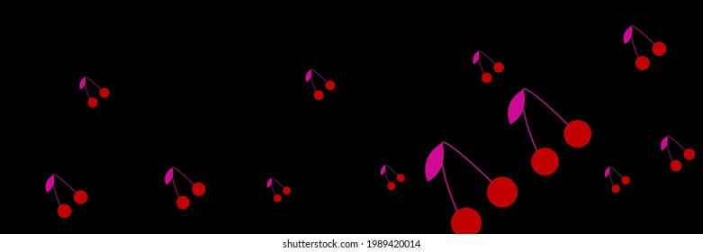 Pattern Textile Vitamin Dark Bright Tasty Pink Black Ornament. Illustration Fruit Retro Vintage Design Print Summer Wallpaper. Cherries Colorful Dessert Repeat Cute Red Berries Sweet Design Pic.