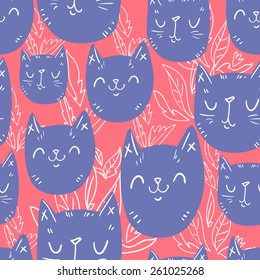 Mustertextilien, Modedruck.nahtlos. schönes Blumenmuster mit Katzen