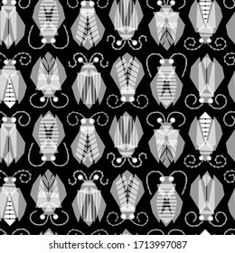 Pattern for textiles or paper from an abstract illustration of beetles
