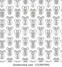 Pattern for textiles or paper from an abstract illustration of beetles