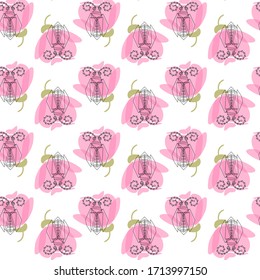 Pattern for textiles or paper from an abstract illustration of beetles