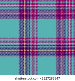 Pattern texture background of fabric textile tartan with a check vector seamless plaid in teal and pink colors.