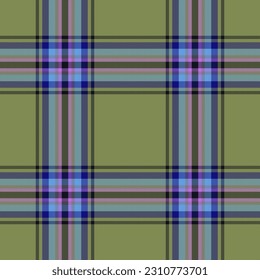 Pattern texture background of vector tartan textile with a fabric check plaid seamless in lime and blue colors.