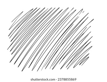 Pattern, texture, line hand drawn. Hatch drawing pen ink and crosshatch draw pencil sketch. Doodle scratch style. Black shape isolated on white background. Vintage graphic design. Vector illustration.