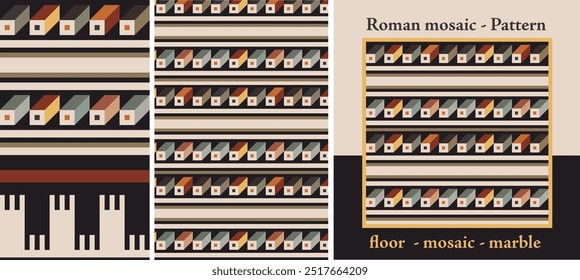 Pattern, texture, mosaic. Ancient style mosaic, Rome. Capitoline floor mosaic. Floor vector illustration.