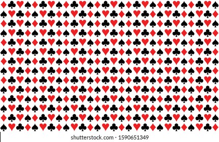Pattern texture repeating seamless black red white background. Game, playing cards. Wallpaper, fabric. Poker flat icon card suites game sign symbol logo illustration design. set icons symbols isolated