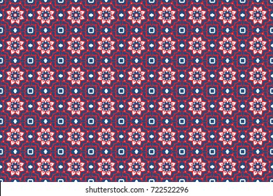Pattern texture repeating seamless red and blue. Ornament. Vector illustration of Azulejo on white background. Mediterranean style. Multicolor design. flowers. floral pattern. texture, textiles