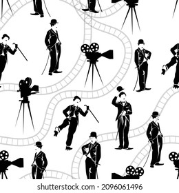 Pattern Texture Silhouette Actor Comedian Chaplin,  Textile Movie