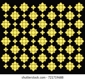 Pattern of Thai style lotus yellow and brown on black background, texture vector wallpaper background.