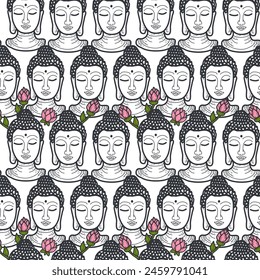 Pattern Thailand, Doodle elements Elephant, lotus, map of Thailand, Buddha head

