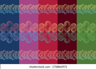 The pattern that creates from 1/4 of circle arc in different weight line patterns and rearranges to ornament in 70s Vintage Retro Style.
