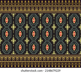 Pattern that is geometric, ethnic, and seamless. Triangles, stripes, diamonds, and zigzags make up a traditional folk structure. Wallpaper, packaging, materials, and textiles for the design and decora